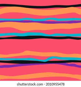 Seamless ripple pattern for fabrics, packaging, wrapping, wallpaper. Repeating vector texture in nuance colors. Cheerful background. Blue, pink, yellow, turquoise, purple, black, pastel colors
