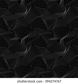 Seamless ripple pattern. Stylish curved lines background. Trendy cell structure vector texture. Black and white abstract pattern.