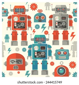 seamless Robot face pattern,cartoon vector illustration