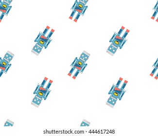 Seamless Robot pattern, cartoon vector illustration. Cute Robot Cartoon Character seamless vector pattern. Flat design template. Use for youth targeted product decoration.
