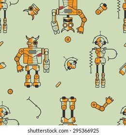 Seamless robot pattern in outline style.