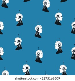 seamless Robot pattern,cartoon vector illustration hand drawing