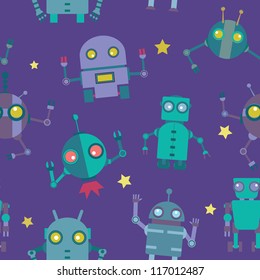 Seamless Robots pattern- vector illustration