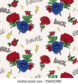 Seamless Rock / Red Roses Pattern in Vector