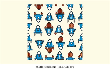 Seamless rocket patterns, illustration for wrapping paper and scrapbooking, tshirt kids etc.