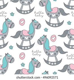 seamless rocking horse pattern vector illustration