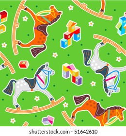 Seamless rocking horses vector pattern