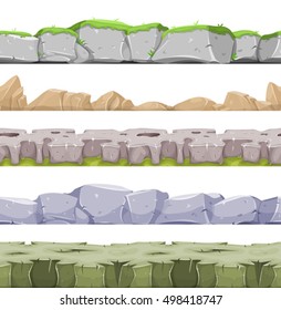 Seamless Rocky Landscape And Stony Grounds For Game Ui/
Illustration of a set of seamless mountains range with patterns of rock, stones and hand made mountains relief for game user interface