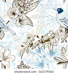 Seamless romantic background with bird vector illustration