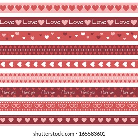 Seamless romantic border lines  with hearts