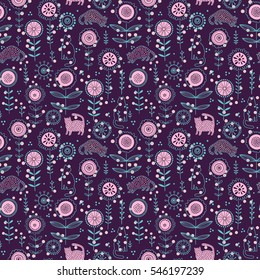 Seamless romantic colorful pattern with cats 