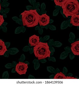 Seamless romantic dark red rose flower pattern - All over vintage floral print for fabric