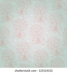 Seamless romantic floral pattern. Endless texture with decorative bunches of flowers. Template for design greeting cards, wedding invitation, textile