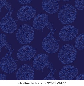 Seamless romantic floral pattern. Hand drawn blue roses. Ideal for printing on fabric, objects, wallpaper or digital use. Vector illustration. 