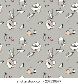 Seamless romantic flower pattern. Cute hand draw vector illustration. Pink color.