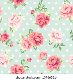seamless romantic flower ,spring floral with dots vector pattern background