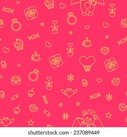 Seamless from romantic love vector design elements on pink background. Good for use as a pattern for Saint Valentine's Day