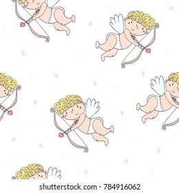 Seamless romantic pattern with cupids. Valentine's day or wedding background