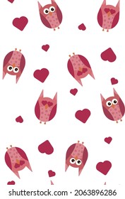 seamless romantic pattern with cute cartoon owls. pattern for the day of lovers. perfect for backgrounds and wrapping paper. baby pattern