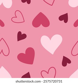 Seamless romantic pattern with cute hand drawn hearts. Scandinavian design style, illustration for textile, manufacturing. Design for Valentine's Day, vector illustration