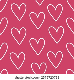 Seamless romantic pattern with cute hand drawn hearts. Scandinavian design style, illustration for textile, manufacturing. Design for Valentine's Day, vector illustration