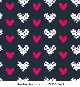 Nahtlos romantisches Muster mit handgezogenen Herzen. Farbenfrohe Doodle Herzen im Hintergrund. Vorfertige Vorlage für Design, Postkarten, Druck, Poster, Party, Valentinstag, Vintage Textilien, Packpapier.