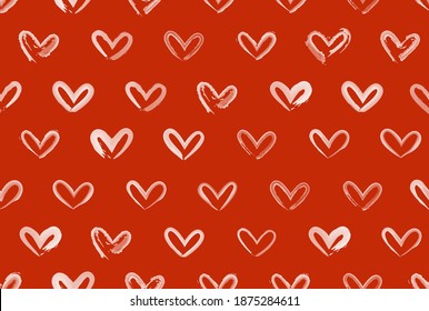 Seamless romantic pattern with hand drawn red hearts. Invitation Template Background Design, Greeting Card, Poster. Valentine Day.