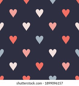 Seamless romantic pattern with hand drawn hearts. Vintage hearts background for Valentine’s Day and holidays. Festive vector pattern with love and romance symbols for prints, fabric and wrapping paper