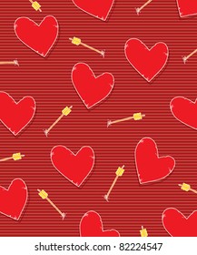 Seamless romantic pattern with hearts and arrows, vector illustration