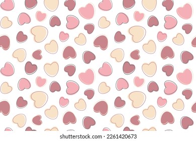 Seamless romantic pattern with hearts in pastel colors. Delicate hearts of different sizes, in pink color on a white background. Ready template for design, postcards, print, textiles, poster.EPS10.