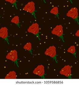 seamless romantic pattern with red roses on a black background. manual drawing. Valentine's Day, wedding.