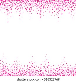 Seamless romantic pink confetti borders on white background. Vector illustration.