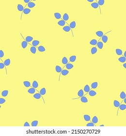 Seamless romantic print. Floral girly ornament. leaves on branches on a yellow background. Suitable for fabric, wallpaper, packaging, tag, cover, interior decor. vector design eps 10