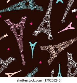 Seamless romantic valentine eiffel tower amour city background pattern in vector