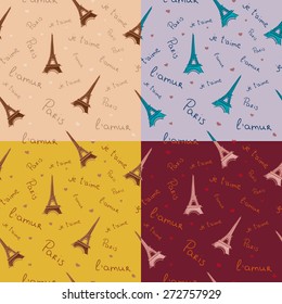 Seamless romantic valentine eiffel tower amour city background pattern in vector