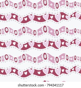 Seamless romantic waves pattern with hearts. Vector illustration.