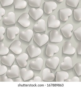 Seamless romantic white hearts valentines vector background