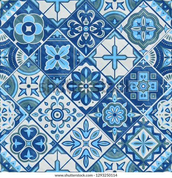 Seamless Romb Patchwork Tile Blue Gray Stock Vector Royalty Free