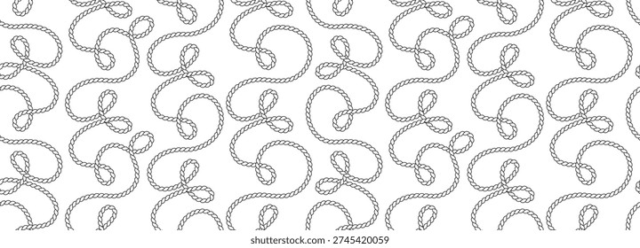 Seamless rope knot pattern on white background. Wavy ropes twisted ropes or cords.