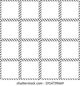 Seamless rope mesh pattern. The grid cells of thick rope on white background. Marine fishing net Seamless template. Fabric, wallpaper, wrapping.