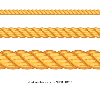 Seamless rope. Top view. Vector illustration. Isolated on white background. Set