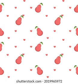 seamless rose apple and mini heart on white background