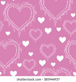 seamless rose background with white tracery ornate hearts

