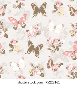 seamless rose with butterfly on background