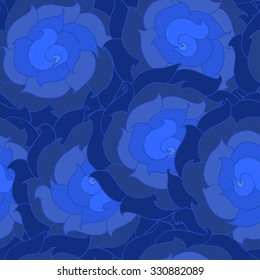 Seamless rose floral pattern in blue.
