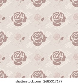 Nahtloses Rosenblumenmuster in sanften Beige- und Rosatönen. Perfekt für Stoff, Tapeten, Verpackungen und romantisches Dekorationsdesign.