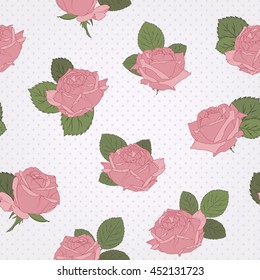 Seamless rose flower pattern on grey beige background
