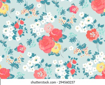Seamless Rose and Flower Pattern in Vector