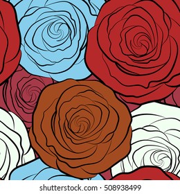 Seamless rose pattern with flowers. Hand drawn sketch.