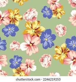 seamless rose pattern in green background